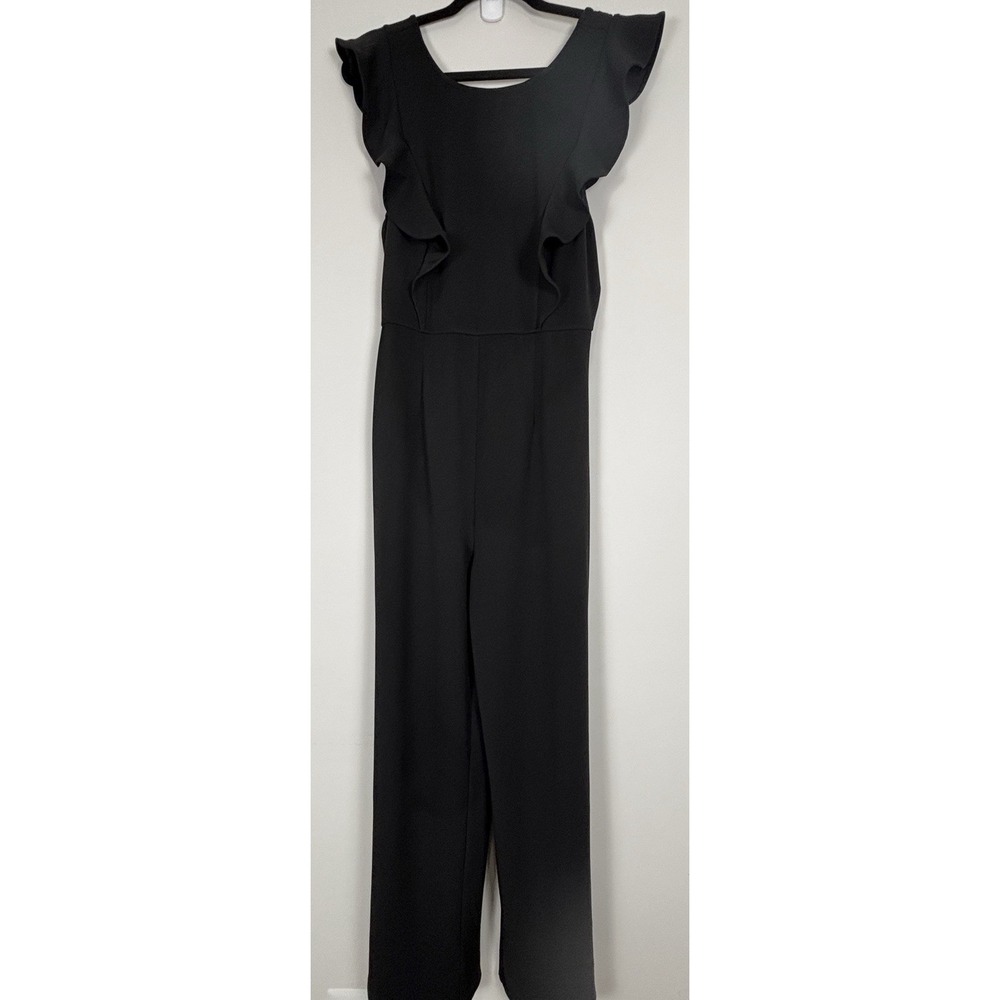 Francesca's Sleeveless Wide Leg Black Ruffle Jumpsuit Large -NWT